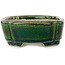 Mokko green with a blue accent bonsai pot by Terahata Satomi Mazan - 160 x 120 x 45 mm