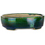 Vaso bonsai ovale verde con accenti blu di Terahata Satomi Mazan - 157 x 130 x 47 mm