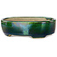 Oval green with a blue accent bonsai pot by Terahata Satomi Mazan - 157 x 130 x 47 mm