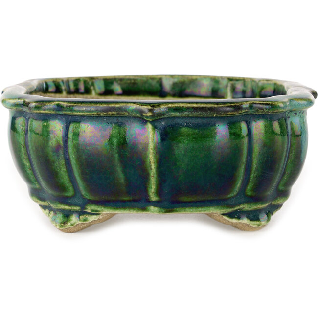 Lotusgrüner Bonsaitopf mit blauem Akzent von Terahata Satomi Mazan – 172 x 145 x 55 mm