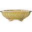 Lotus yellow craquelé with a green accent bonsai pot by Terahata Satomi Mazan - 182 x 154 x 48 mm