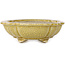 Lotus yellow craquelé with a green accent bonsai pot by Terahata Satomi Mazan - 182 x 154 x 48 mm