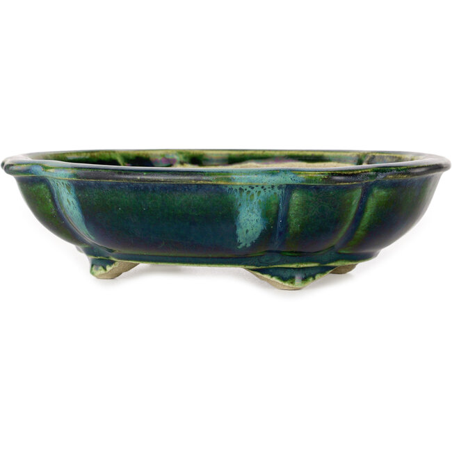 Lotusgrüner Bonsaitopf mit blauem Akzent von Terahata Satomi Mazan – 182 x 154 x 48 mm