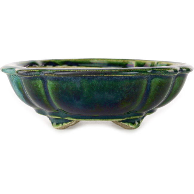 Lotusgrüner Bonsaitopf mit blauem Akzent von Terahata Satomi Mazan – 182 x 154 x 48 mm