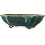 Lotus green with a blue accent bonsai pot by Terahata Satomi Mazan - 203 x 175 x 55 mm