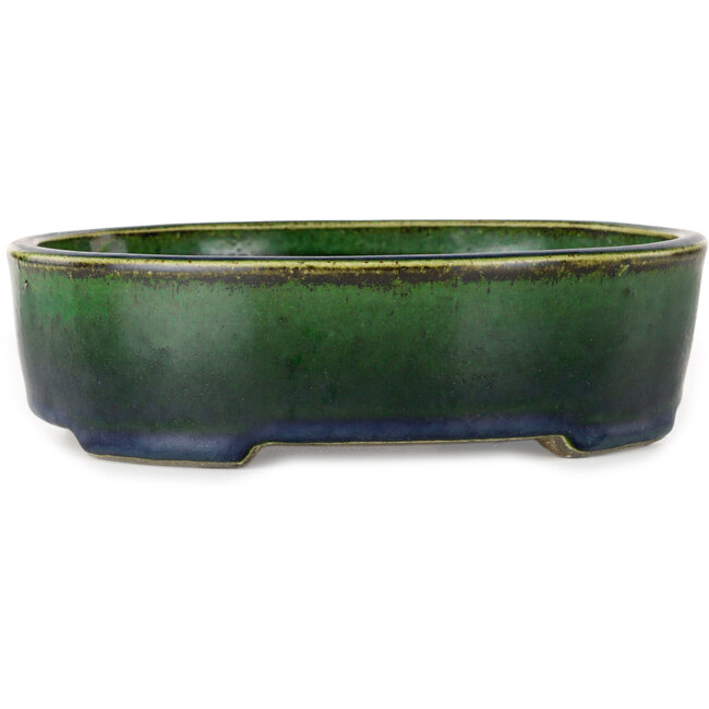 Vaso bonsai ovale verde di Terahata Satomi Mazan - 192 x 160 x 55 mm