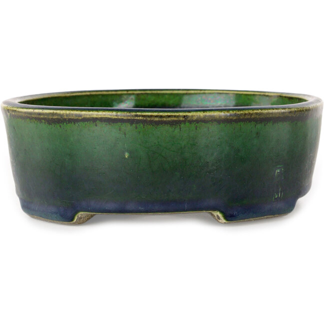 Ovale groene bonsaipot van Terahata Satomi Mazan - 192 x 160 x 55 mm