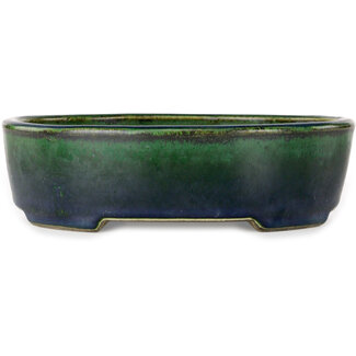  Satomi Mazan, Mazan Terahata Vaso bonsai verde ovale da 192 mm di Terahata Satomi Mazan, Tokoname, Giappone