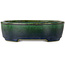 Oval green bonsai pot by Terahata Satomi Mazan - 192 x 160 x 55 mm