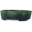 Oval green bonsai pot by Terahata Satomi Mazan - 192 x 160 x 55 mm