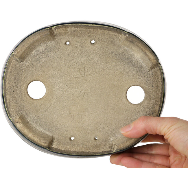 Ovale groene bonsaipot van Terahata Satomi Mazan - 192 x 160 x 55 mm