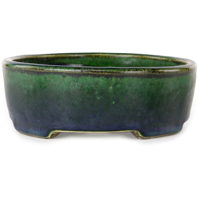 Ovale groene bonsaipot van Terahata Satomi Mazan - 192 x 160 x 55 mm