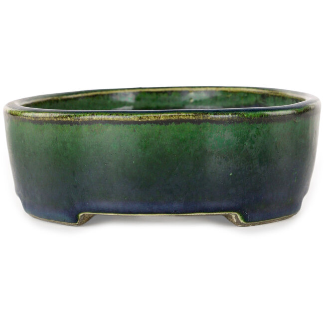 Vaso bonsai ovale verde di Terahata Satomi Mazan - 192 x 160 x 55 mm