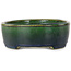 Oval green bonsai pot by Terahata Satomi Mazan - 192 x 160 x 55 mm