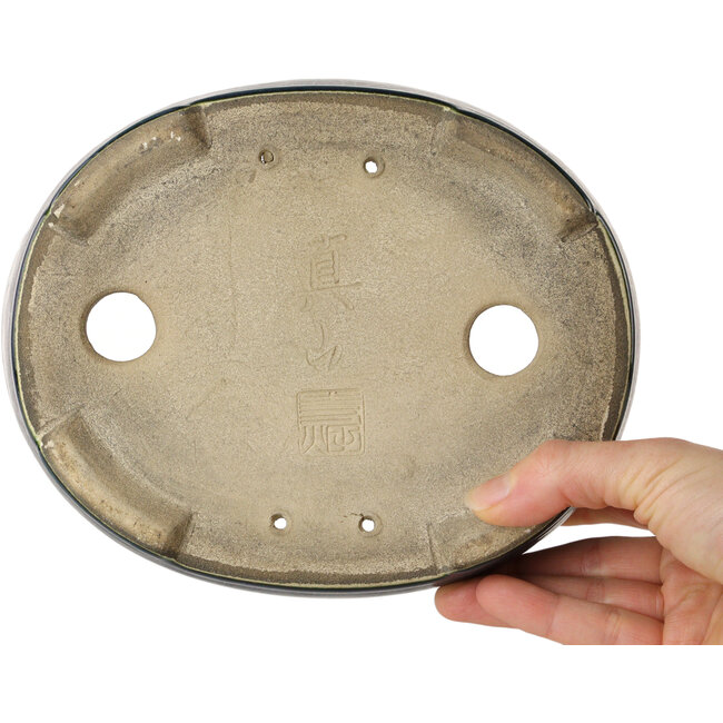 Pot à bonsaï ovale vert par Terahata Satomi Mazan - 192 x 160 x 55 mm