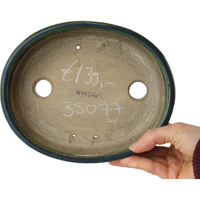 Ovale groene bonsaipot van Terahata Satomi Mazan - 192 x 160 x 55 mm