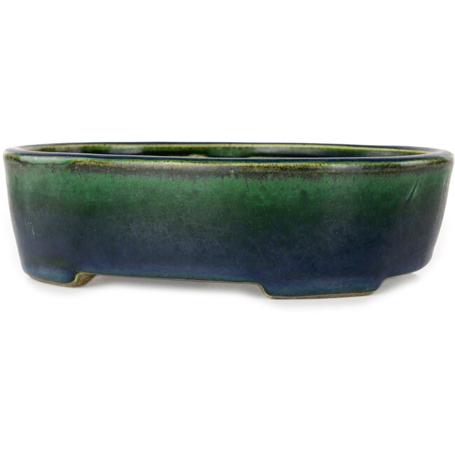 Vaso bonsai ovale verde di Terahata Satomi Mazan - 192 x 160 x 55 mm