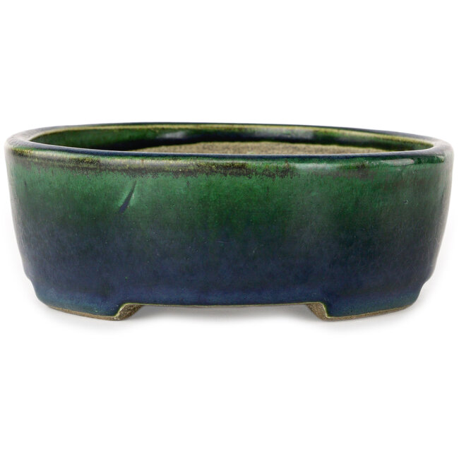 Maceta ovalada para bonsái verde de Terahata Satomi Mazan - 192 x 160 x 55 mm