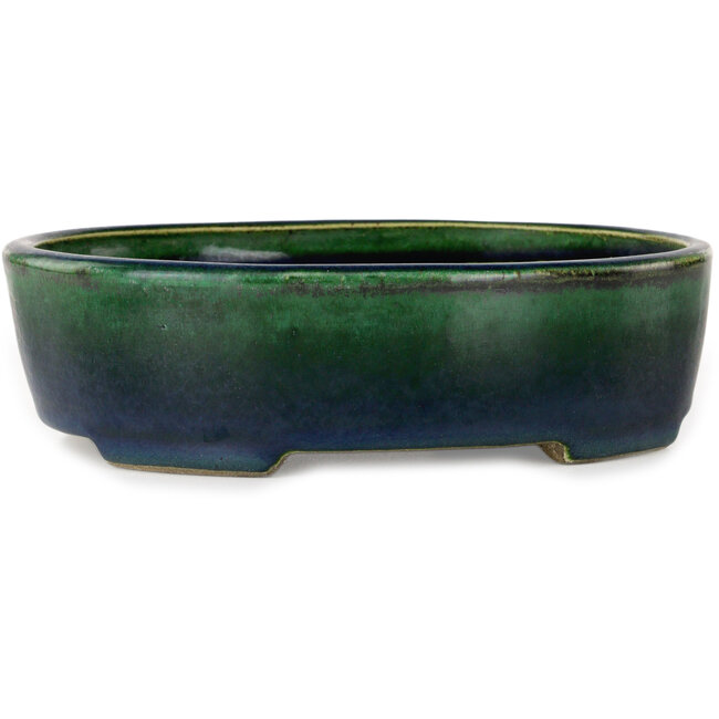Maceta ovalada para bonsái verde de Terahata Satomi Mazan - 192 x 160 x 55 mm