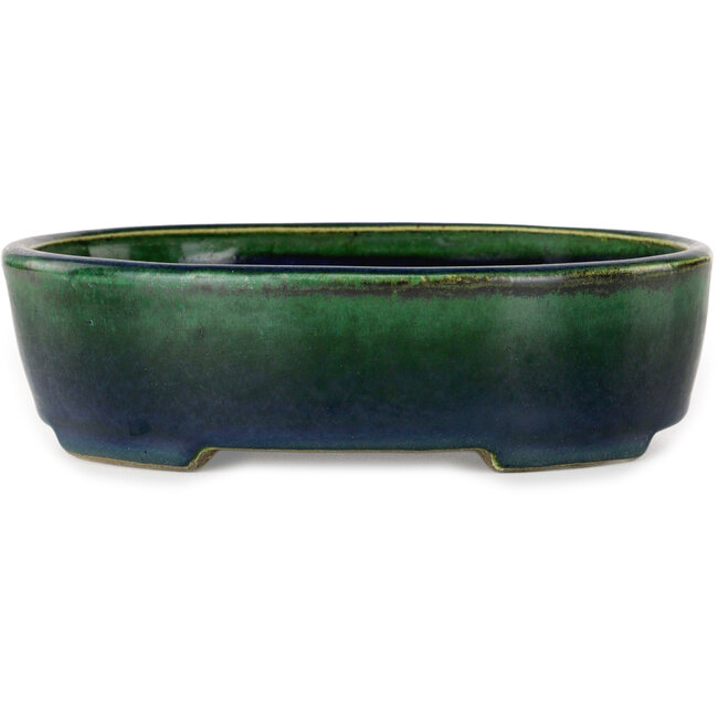 Ovale groene bonsaipot van Terahata Satomi Mazan - 192 x 160 x 55 mm