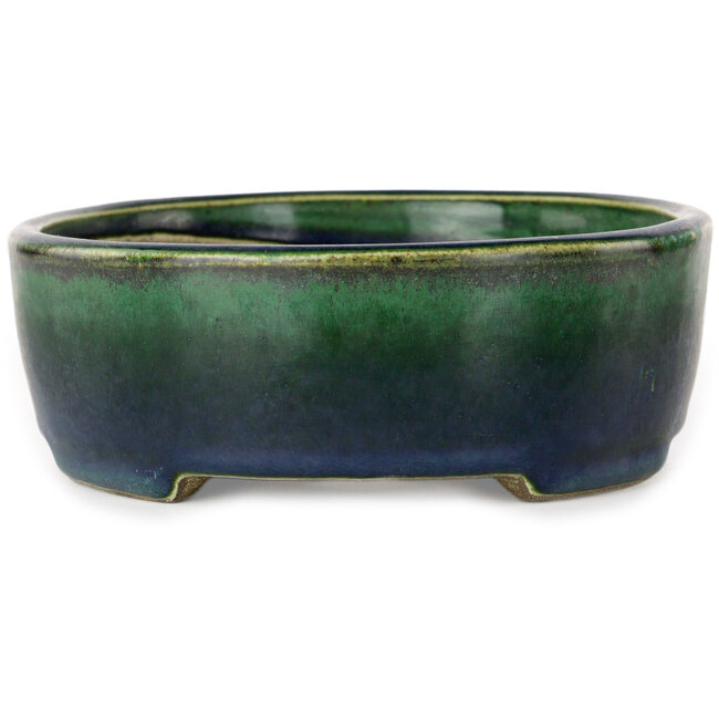 Maceta ovalada para bonsái verde de Terahata Satomi Mazan - 192 x 160 x 55 mm
