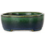 Oval green bonsai pot by Terahata Satomi Mazan - 192 x 160 x 55 mm