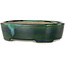 Oval green with a blue accent bonsai pot by Terahata Satomi Mazan - 192 x 160 x 55 mm