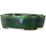 Pot à bonsaï ovale vert avec accent bleu par Terahata Satomi Mazan - 192 x 160 x 55 mm