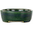 Pot à bonsaï ovale vert avec accent bleu par Terahata Satomi Mazan - 192 x 160 x 55 mm