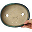 Oval green with a blue accent bonsai pot by Terahata Satomi Mazan - 192 x 160 x 55 mm