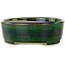 Oval green with a blue accent bonsai pot by Terahata Satomi Mazan - 192 x 160 x 55 mm