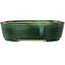 Oval green with a blue accent bonsai pot by Terahata Satomi Mazan - 192 x 160 x 55 mm