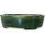 Ovaal groen met blauw accent bonsaipot van Terahata Satomi Mazan - 192 x 160 x 55 mm