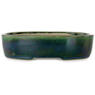  Satomi Mazan, Mazan Terahata Ovale groene bonsaipot van 222 mm van Terahata Satomi Mazan, Tokoname, Japan