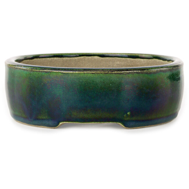 Maceta ovalada para bonsái verde de Terahata Satomi Mazan - 222 x 175 x 52 mm