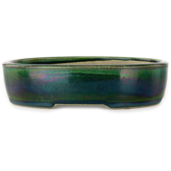 Pot à bonsaï ovale vert par Terahata Satomi Mazan - 222 x 175 x 52 mm