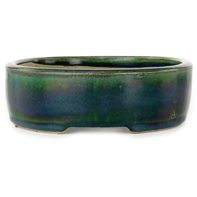 Vaso bonsai ovale verde di Terahata Satomi Mazan - 222 x 175 x 52 mm