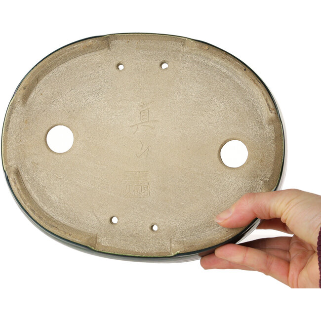 Ovale groene bonsaipot van Terahata Satomi Mazan - 222 x 175 x 52 mm