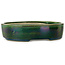 Oval green bonsai pot by Terahata Satomi Mazan - 222 x 175 x 52 mm