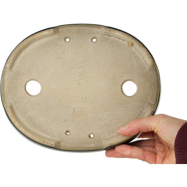 Pot à bonsaï ovale vert par Terahata Satomi Mazan - 222 x 175 x 52 mm