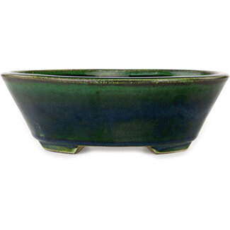  Satomi Mazan, Mazan Terahata 230 mm oval green bonsai pot by Terahata Satomi Mazan, Tokoname, Japan