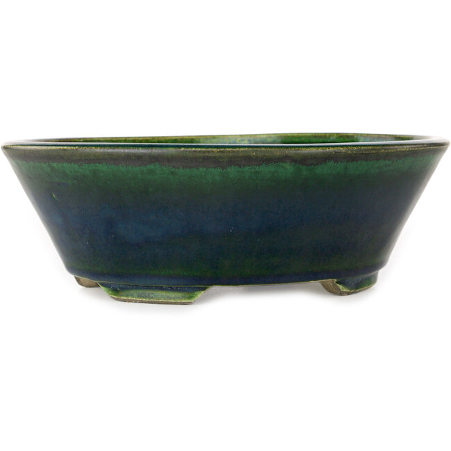 Oval green bonsai pot by Terahata Satomi Mazan - 230 x 200 x 75 mm