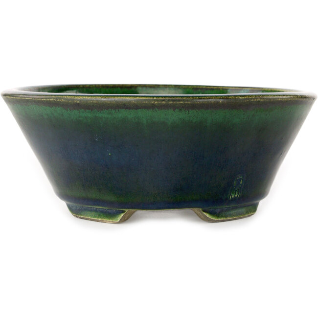 Vaso bonsai ovale verde di Terahata Satomi Mazan - 230 x 200 x 75 mm