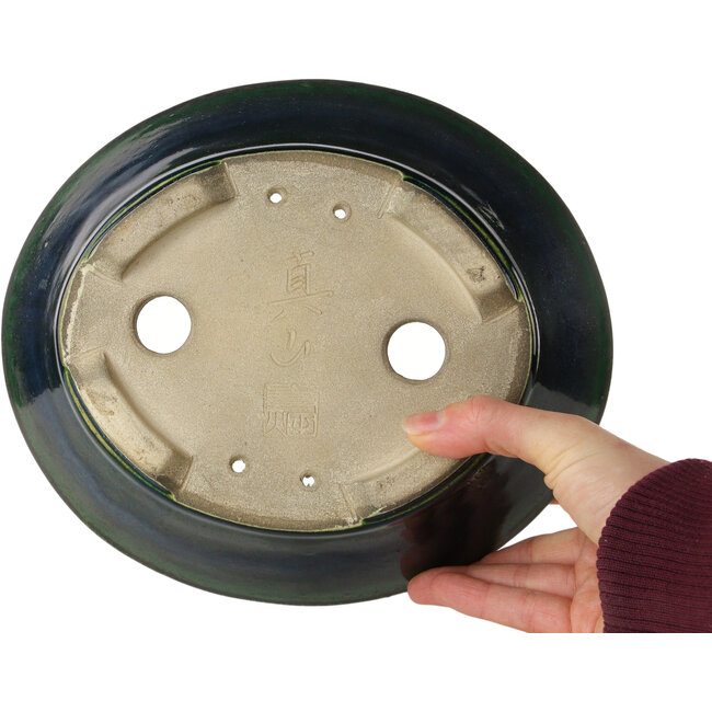 Vaso bonsai ovale verde di Terahata Satomi Mazan - 230 x 200 x 75 mm