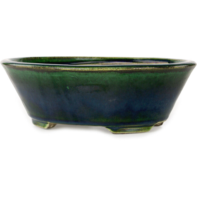 Maceta ovalada para bonsái verde de Terahata Satomi Mazan - 230 x 200 x 75 mm