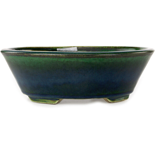 Pot à bonsaï ovale vert par Terahata Satomi Mazan - 230 x 200 x 75 mm