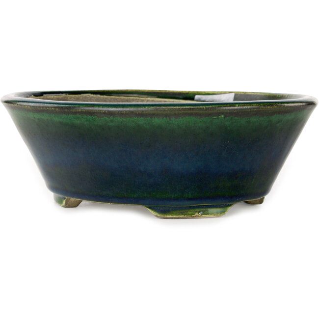 Vaso bonsai ovale verde di Terahata Satomi Mazan - 230 x 200 x 75 mm