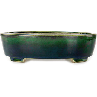  Satomi Mazan, Mazan Terahata Ovale groene bonsaipot van 252 mm van Terahata Satomi Mazan, Tokoname, Japan