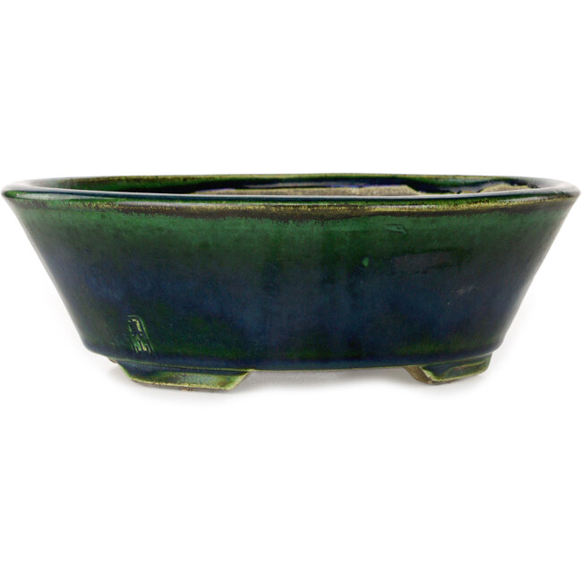 Pot à bonsaï ovale vert par Terahata Satomi Mazan - 230 x 200 x 75 mm