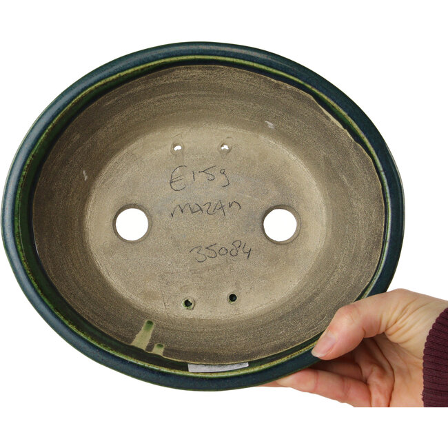 Ovale groene bonsaipot van Terahata Satomi Mazan - 230 x 200 x 75 mm